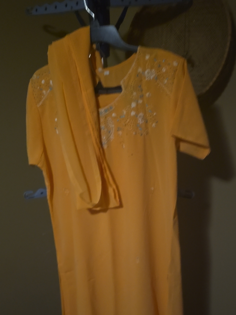 Peach Embellished Short-Sleeve Traditional Indian Dress with Scarf And Pants